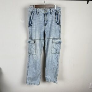 Aeropostale Y2K Baggy Cargo Jeans Womens Medium 30x29 Light Wash Low Rise Skater